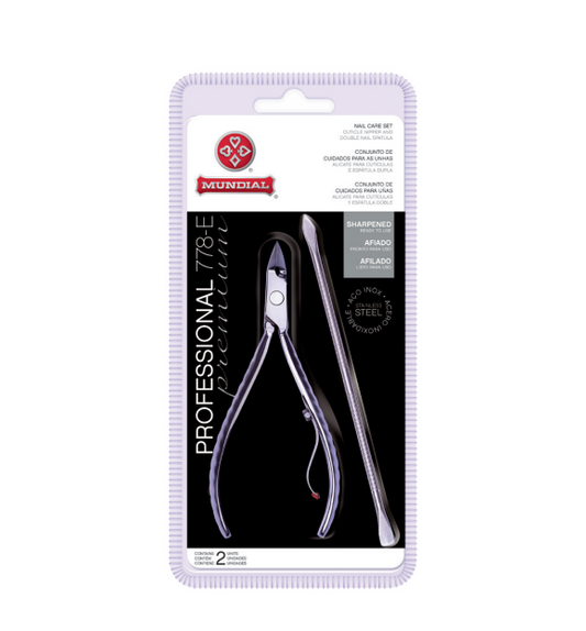 Alicate Mundial Professional Premium 778-E  Cuticle Nipper Stainless Steel + Double Nail Spatula.